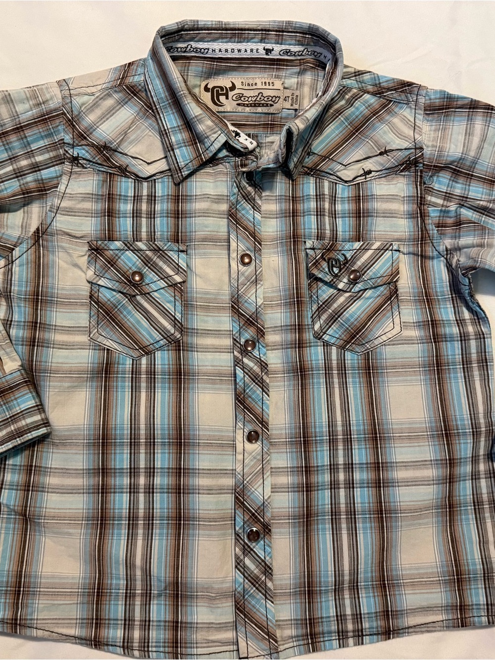 Cowboy Hardware Boys' Light Blue & Brown Plaid Button-Down Shirt